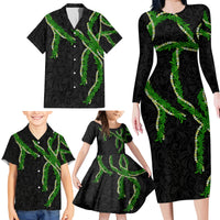 Hawaii Maile Lei Family Matching Long Sleeve Bodycon Dress and Hawaiian Shirt Aloha Black Color LT03 - Polynesian Pride