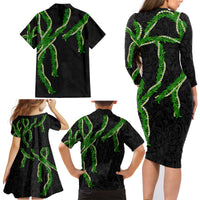 Hawaii Maile Lei Family Matching Long Sleeve Bodycon Dress and Hawaiian Shirt Aloha Black Color LT03 - Polynesian Pride