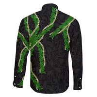 Hawaii Maile Lei Family Matching Long Sleeve Bodycon Dress and Hawaiian Shirt Aloha Black Color LT03 - Polynesian Pride