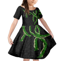 Hawaii Maile Lei Family Matching Mermaid Dress and Hawaiian Shirt Aloha Black Color LT03 Daughter's Dress Black - Polynesian Pride