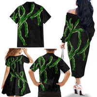 Hawaii Maile Lei Family Matching Off The Shoulder Long Sleeve Dress and Hawaiian Shirt Aloha Black Color LT03 - Polynesian Pride