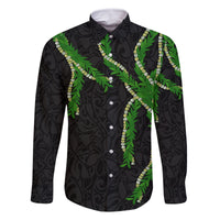Hawaii Maile Lei Family Matching Off The Shoulder Long Sleeve Dress and Hawaiian Shirt Aloha Black Color LT03 Dad's Shirt - Long Sleeve Black - Polynesian Pride