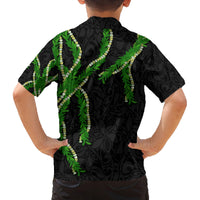 Hawaii Maile Lei Family Matching Off Shoulder Short Dress and Hawaiian Shirt Aloha Black Color LT03 - Polynesian Pride
