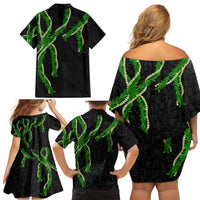 Hawaii Maile Lei Family Matching Off Shoulder Short Dress and Hawaiian Shirt Aloha Black Color LT03 - Polynesian Pride