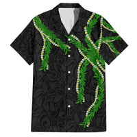 Hawaii Maile Lei Family Matching Off Shoulder Short Dress and Hawaiian Shirt Aloha Black Color LT03 Dad's Shirt - Short Sleeve Black - Polynesian Pride