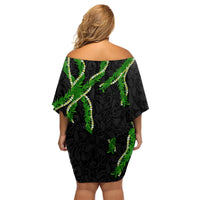 Hawaii Maile Lei Family Matching Off Shoulder Short Dress and Hawaiian Shirt Aloha Black Color LT03 - Polynesian Pride