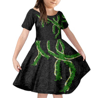 Hawaii Maile Lei Family Matching Tank Maxi Dress and Hawaiian Shirt Aloha Black Color LT03 Daughter's Dress Black - Polynesian Pride