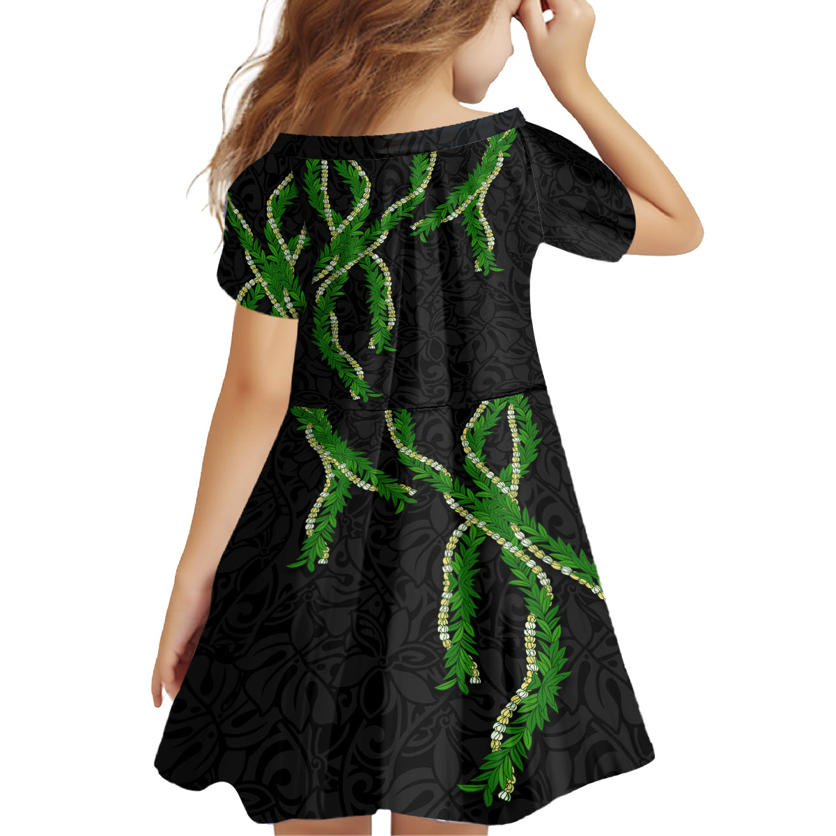 Hawaii Maile Lei Kid Short Sleeve Dress Aloha Black Color