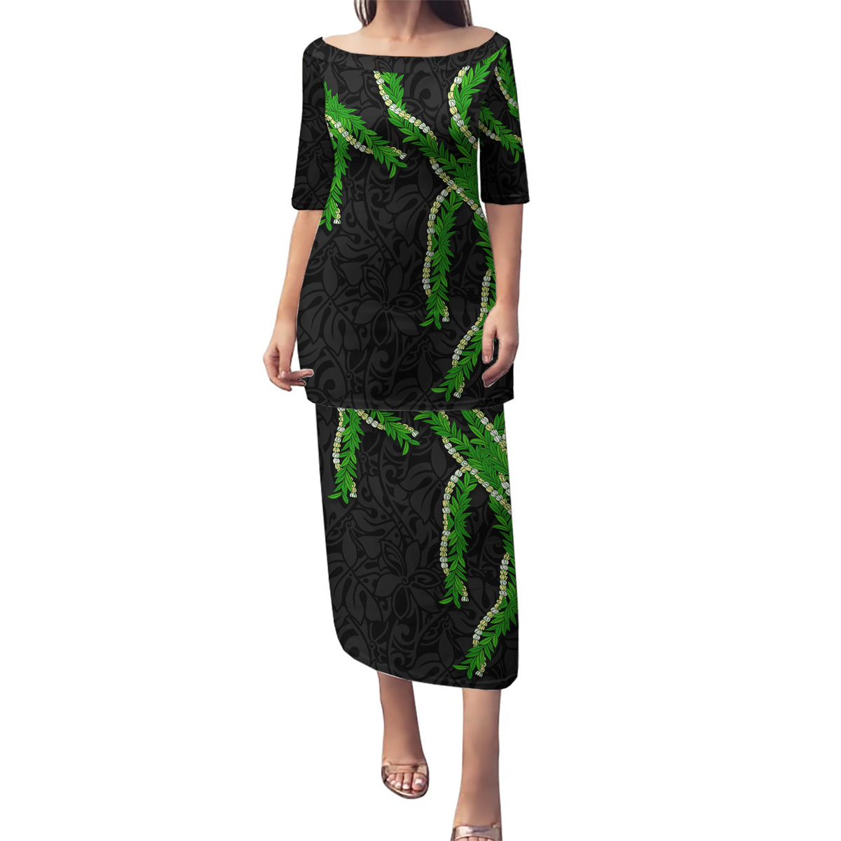 Hawaii Maile Lei Puletasi Aloha Black Color