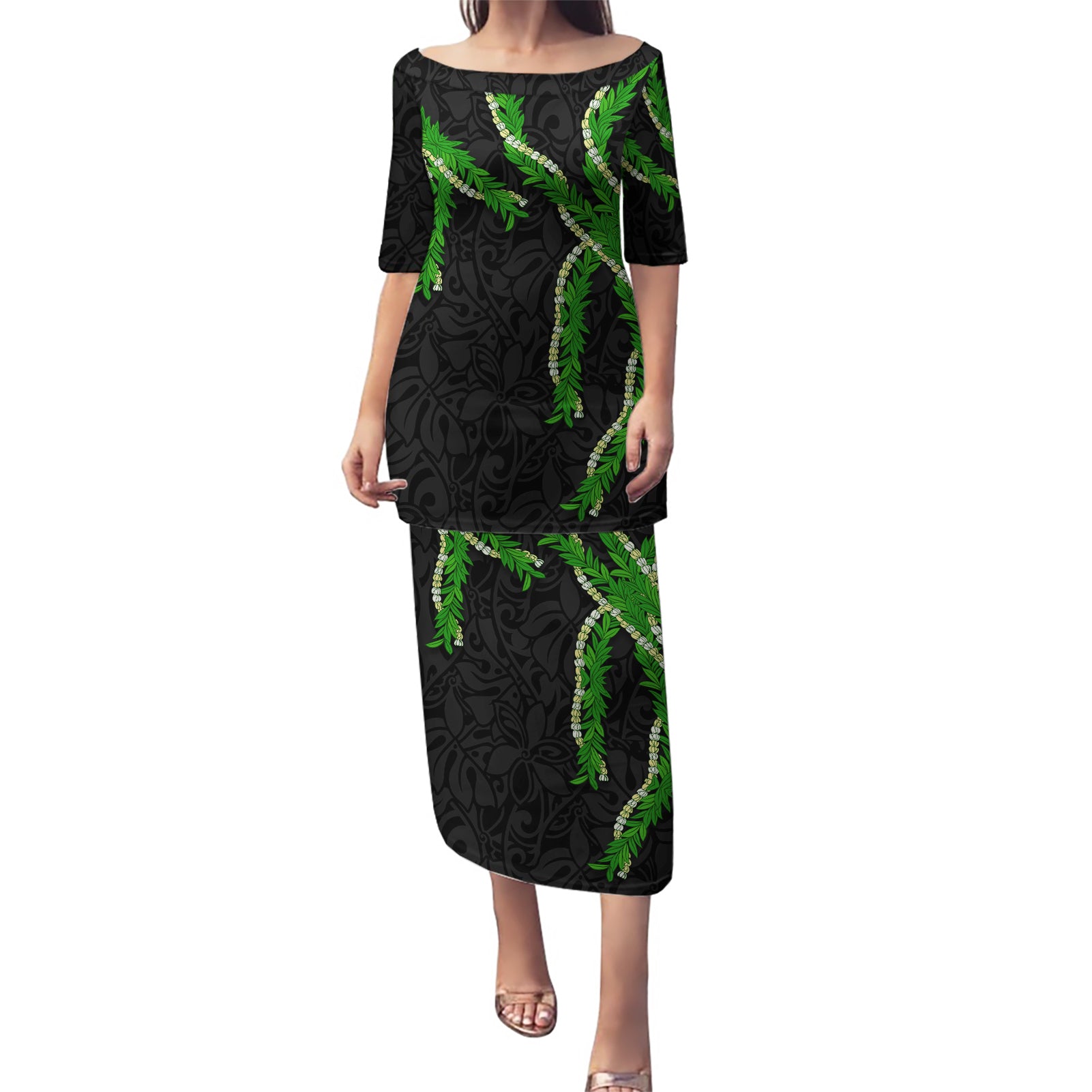 Hawaii Maile Lei Puletasi Aloha Black Color