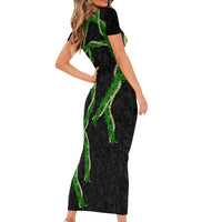 Hawaii Maile Lei Short Sleeve Bodycon Dress Aloha Black Color