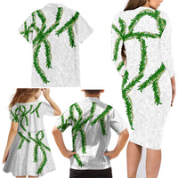 Hawaii Maile Lei Family Matching Long Sleeve Bodycon Dress and Hawaiian Shirt Aloha White Color LT03 - Polynesian Pride