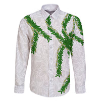 Hawaii Maile Lei Family Matching Long Sleeve Bodycon Dress and Hawaiian Shirt Aloha White Color LT03 Dad's Shirt - Long Sleeve White - Polynesian Pride