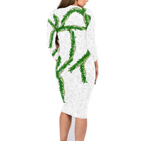 Hawaii Maile Lei Family Matching Long Sleeve Bodycon Dress and Hawaiian Shirt Aloha White Color LT03 - Polynesian Pride