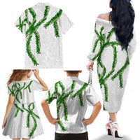Hawaii Maile Lei Family Matching Off The Shoulder Long Sleeve Dress and Hawaiian Shirt Aloha White Color LT03 - Polynesian Pride