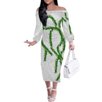 Hawaii Maile Lei Family Matching Off The Shoulder Long Sleeve Dress and Hawaiian Shirt Aloha White Color LT03 Mom's Dress White - Polynesian Pride