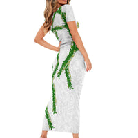 Hawaii Maile Lei Family Matching Short Sleeve Bodycon Dress and Hawaiian Shirt Aloha White Color LT03 - Polynesian Pride