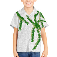 Hawaii Maile Lei Family Matching Short Sleeve Bodycon Dress and Hawaiian Shirt Aloha White Color LT03 Son's Shirt White - Polynesian Pride