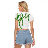 Hawaii Maile Lei Raglan Cropped T Shirt Aloha White Color