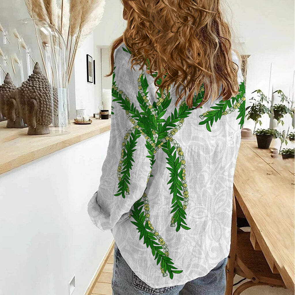 Hawaii Maile Lei Women Casual Shirt Aloha White Color