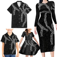 Hawaii Maile Lei Family Matching Long Sleeve Bodycon Dress and Hawaiian Shirt Aloha Grayscale Color LT03 - Polynesian Pride
