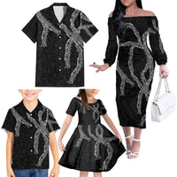 Hawaii Maile Lei Family Matching Off The Shoulder Long Sleeve Dress and Hawaiian Shirt Aloha Grayscale Color LT03 - Polynesian Pride