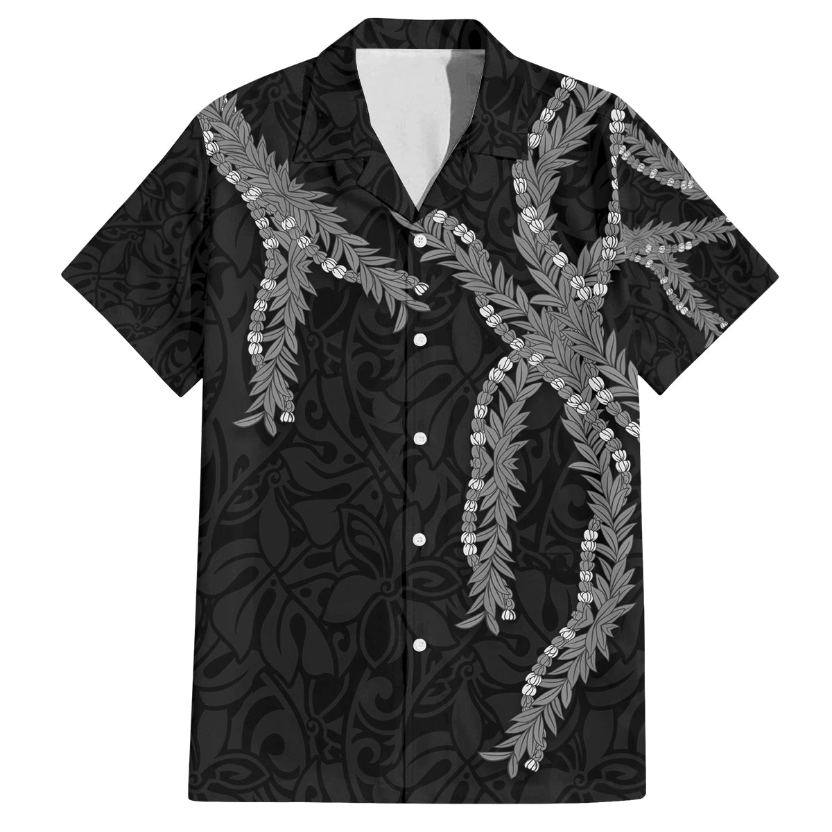 Hawaii Maile Lei Family Matching Off The Shoulder Long Sleeve Dress and Hawaiian Shirt Aloha Grayscale Color LT03 Dad's Shirt - Short Sleeve Grayscale - Polynesian Pride