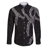 Hawaii Maile Lei Family Matching Off The Shoulder Long Sleeve Dress and Hawaiian Shirt Aloha Grayscale Color LT03 Dad's Shirt - Long Sleeve Grayscale - Polynesian Pride