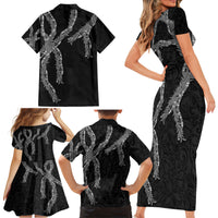 Hawaii Maile Lei Family Matching Short Sleeve Bodycon Dress and Hawaiian Shirt Aloha Grayscale Color LT03 - Polynesian Pride