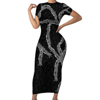 Hawaii Maile Lei Family Matching Short Sleeve Bodycon Dress and Hawaiian Shirt Aloha Grayscale Color LT03 Mom's Dress Grayscale - Polynesian Pride