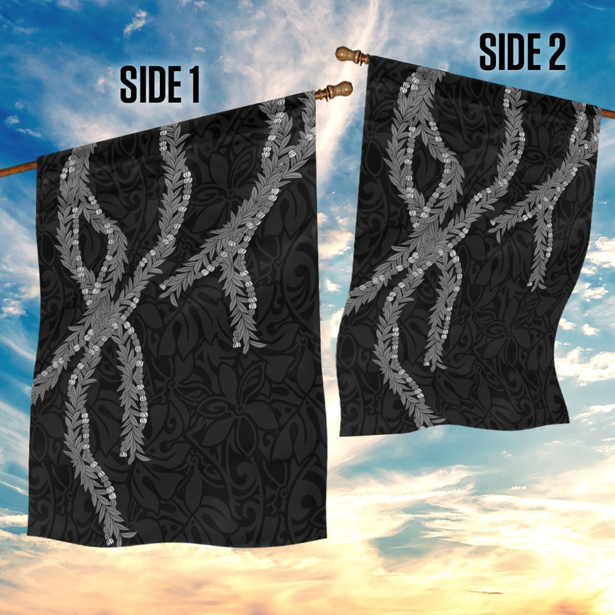 Hawaii Maile Lei Garden Flag Aloha Grayscale Color