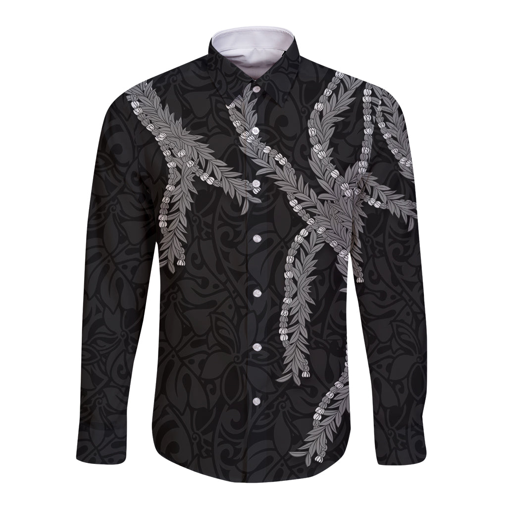 Hawaii Maile Lei Long Sleeve Button Shirt Aloha Grayscale Color LT03 Unisex Grayscale - Polynesian Pride