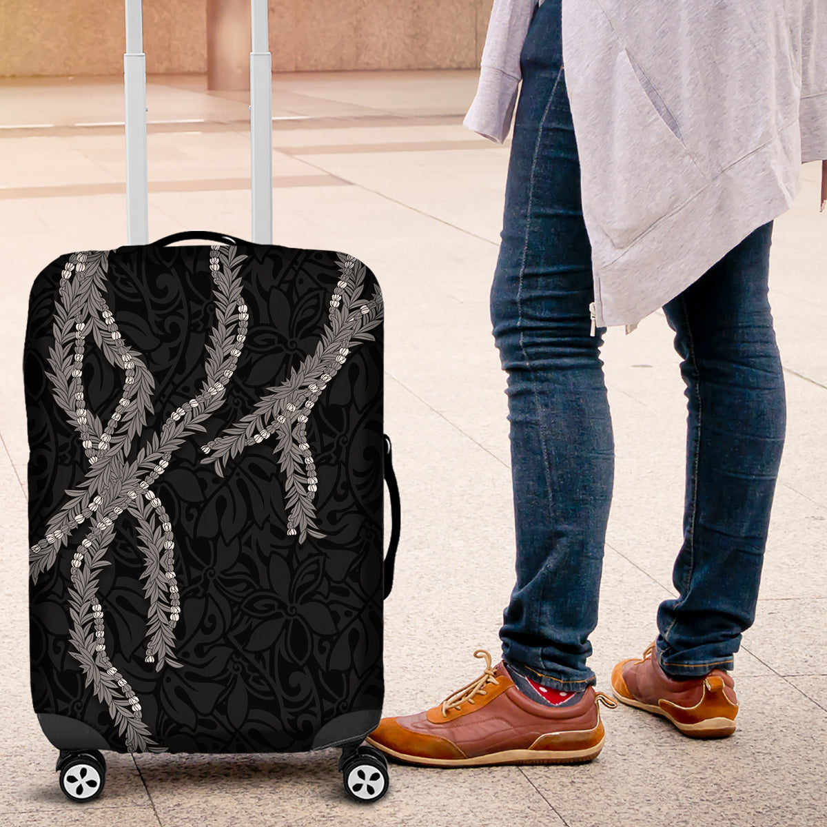 Hawaii Maile Lei Luggage Cover Aloha Grayscale Color LT03 Grayscale - Polynesian Pride