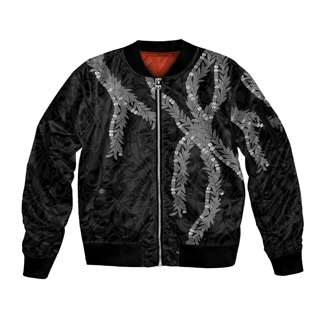 Hawaii Maile Lei Sleeve Zip Bomber Jacket Aloha Grayscale Color LT03 Unisex Grayscale - Polynesian Pride