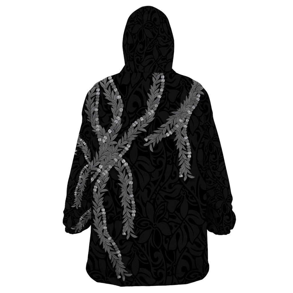 Hawaii Maile Lei Wearable Blanket Hoodie Aloha Grayscale Color