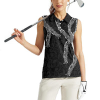 Hawaii Maile Lei Women Sleeveless Polo Shirt Aloha Grayscale Color