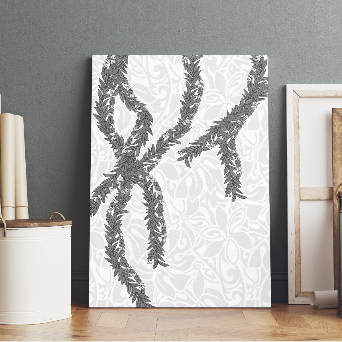 Hawaii Maile Lei Canvas Wall Art Aloha The Grey Color