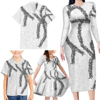 Hawaii Maile Lei Family Matching Long Sleeve Bodycon Dress and Hawaiian Shirt Aloha The Grey Color LT03 - Polynesian Pride
