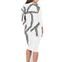 Hawaii Maile Lei Family Matching Long Sleeve Bodycon Dress and Hawaiian Shirt Aloha The Grey Color LT03 - Polynesian Pride