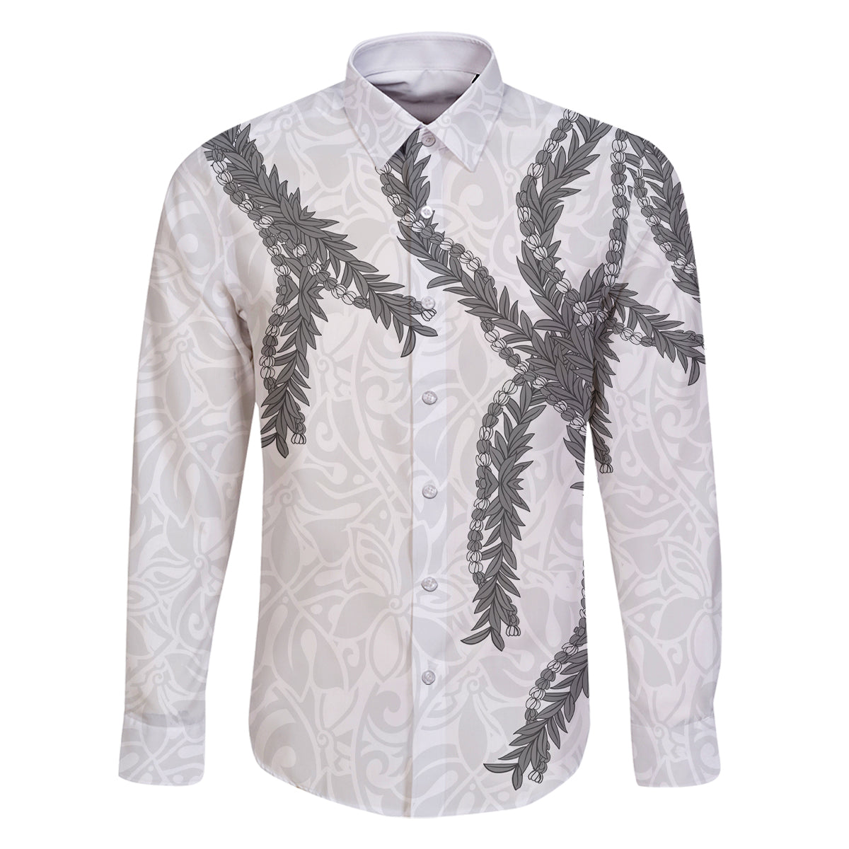 Hawaii Maile Lei Family Matching Off Shoulder Maxi Dress and Hawaiian Shirt Aloha The Grey Color LT03 Dad's Shirt - Long Sleeve Grey - Polynesian Pride