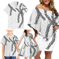 Hawaii Maile Lei Family Matching Off Shoulder Short Dress and Hawaiian Shirt Aloha The Grey Color LT03 - Polynesian Pride