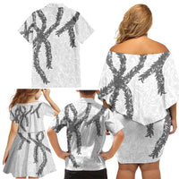 Hawaii Maile Lei Family Matching Off Shoulder Short Dress and Hawaiian Shirt Aloha The Grey Color LT03 - Polynesian Pride