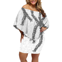 Hawaii Maile Lei Family Matching Off Shoulder Short Dress and Hawaiian Shirt Aloha The Grey Color LT03 Mom's Dress Grey - Polynesian Pride