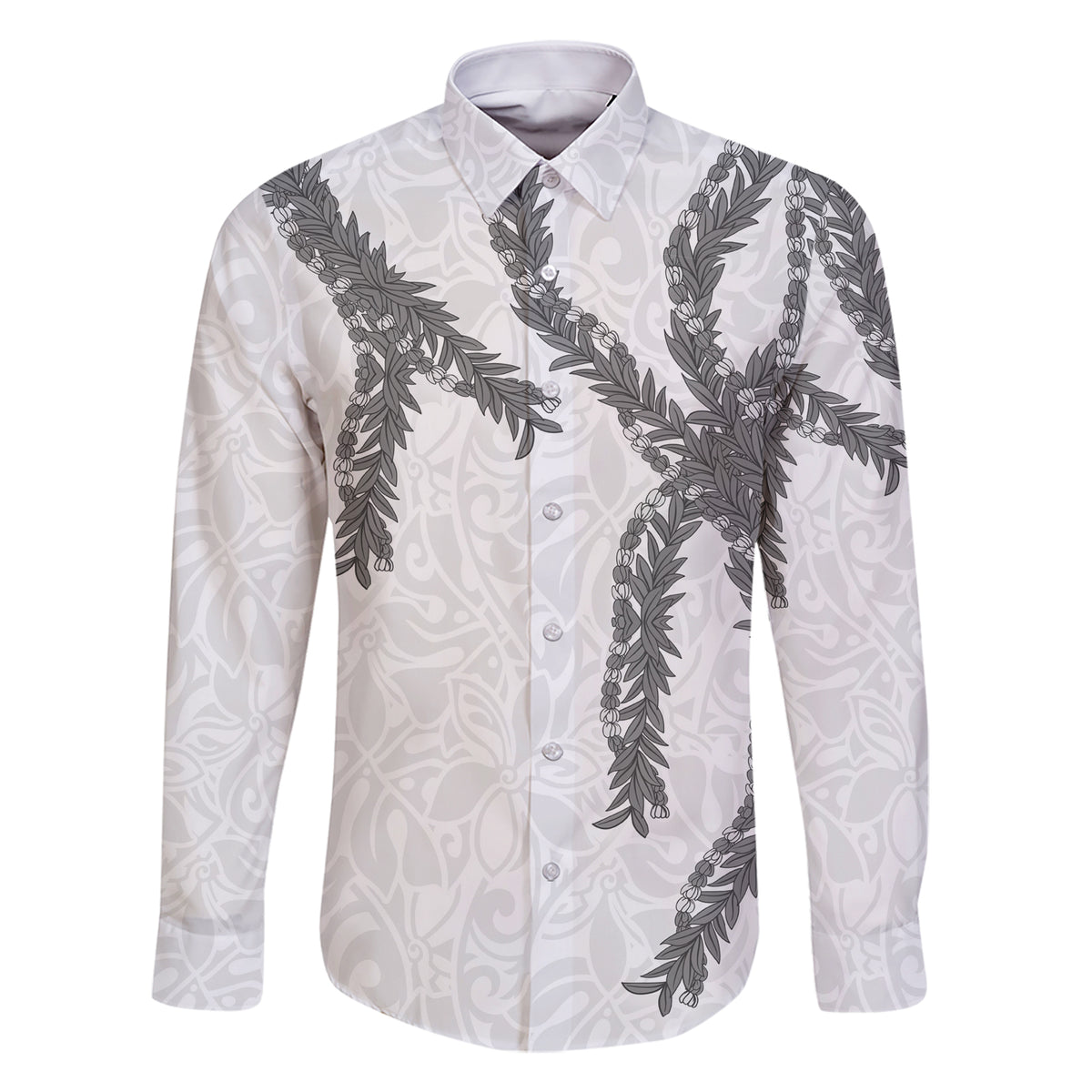 Hawaii Maile Lei Family Matching Short Sleeve Bodycon Dress and Hawaiian Shirt Aloha The Grey Color LT03 Dad's Shirt - Long Sleeve Grey - Polynesian Pride
