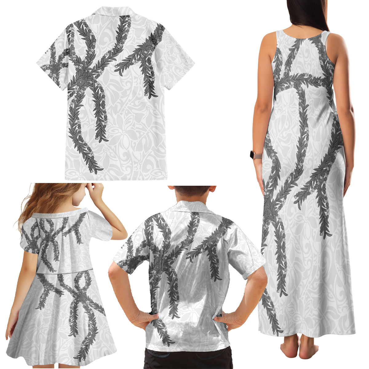 Hawaii Maile Lei Family Matching Tank Maxi Dress and Hawaiian Shirt Aloha The Grey Color LT03 - Polynesian Pride