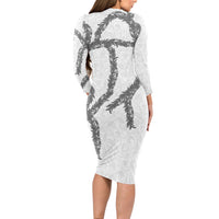 Hawaii Maile Lei Long Sleeve Bodycon Dress Aloha The Grey Color LT03 - Polynesian Pride