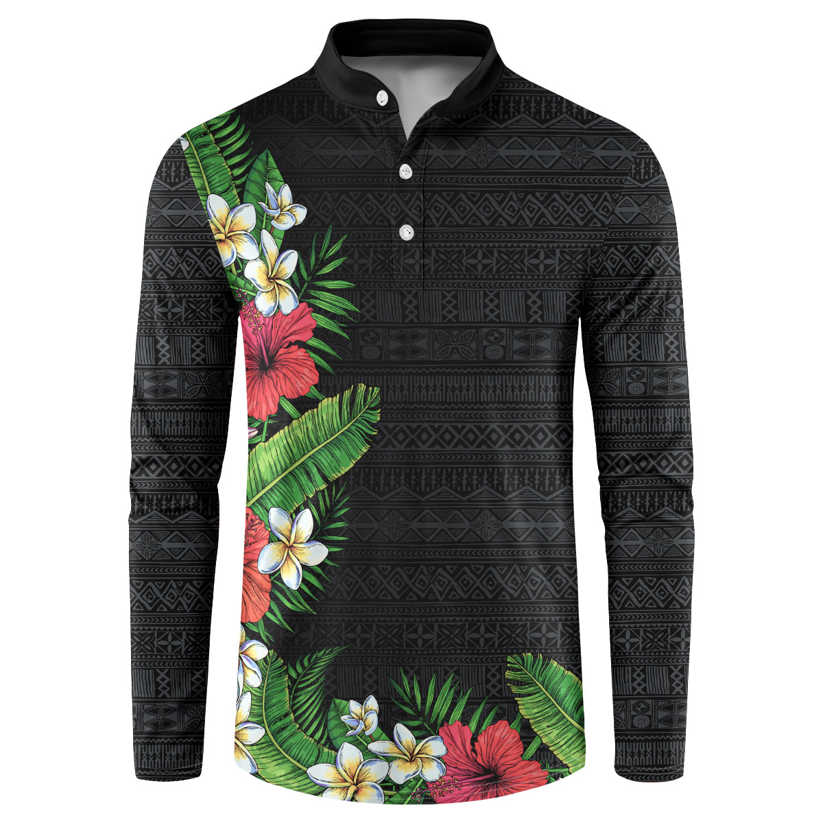Hawaii Tropical Flowers and Leaves Button Sweatshirt Tapa Pattern Colorful Mode