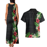 Hawaii Tropical Flowers and Leaves Couples Matching Tank Maxi Dress and Hawaiian Shirt Tapa Pattern Colorful Mode