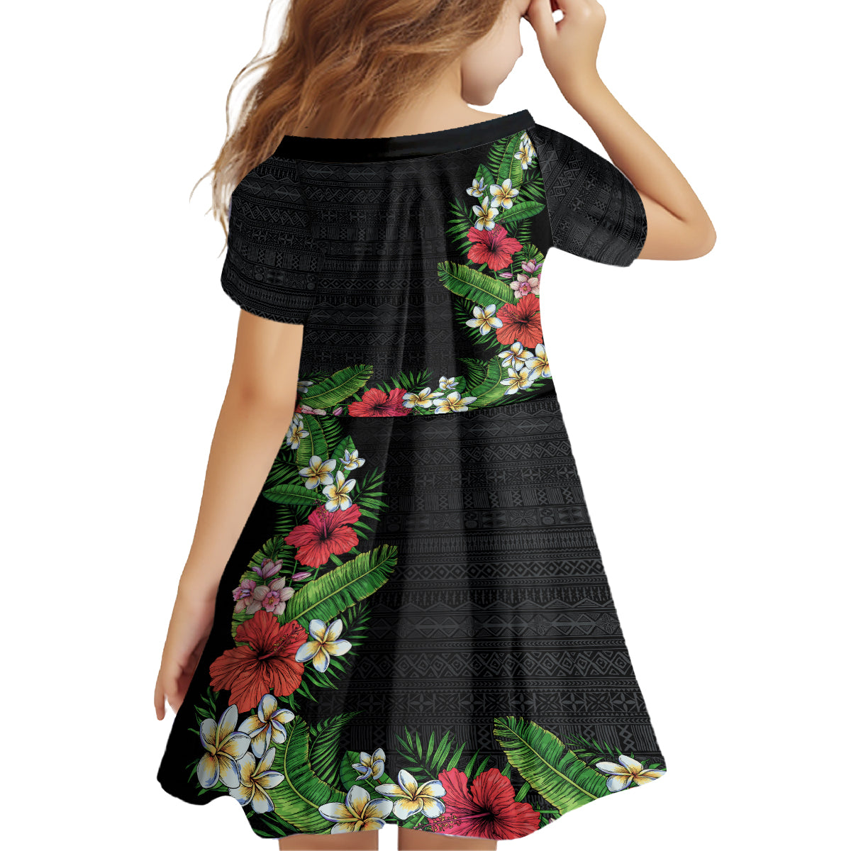 Hawaii Tropical Flowers and Leaves Family Matching Long Sleeve Bodycon Dress and Hawaiian Shirt Tapa Pattern Colorful Mode LT03 - Polynesian Pride