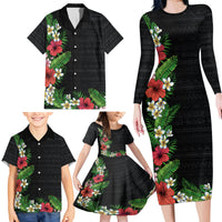 Hawaii Tropical Flowers and Leaves Family Matching Long Sleeve Bodycon Dress and Hawaiian Shirt Tapa Pattern Colorful Mode LT03 - Polynesian Pride